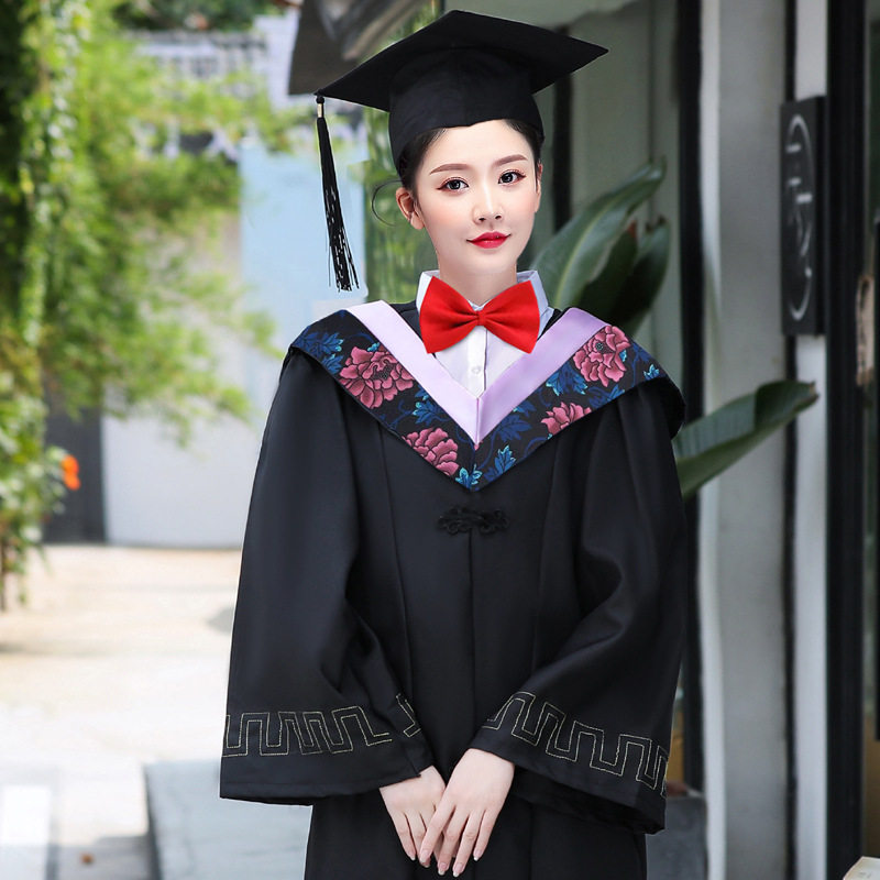 学士服大学生毕业礼服大花垂布现货款学院风女工科文科粉领学位服
