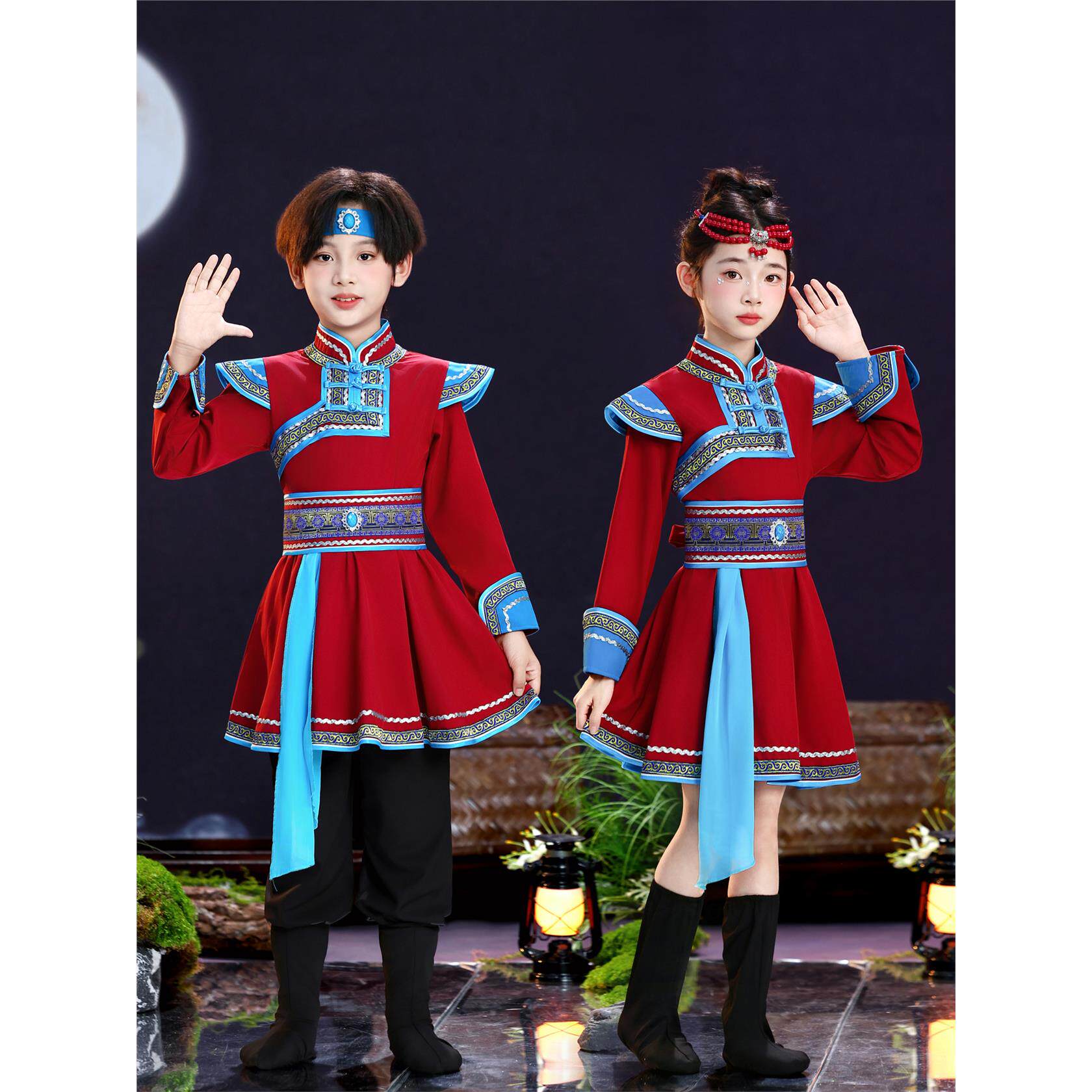 新款儿童蒙古服族白马舞