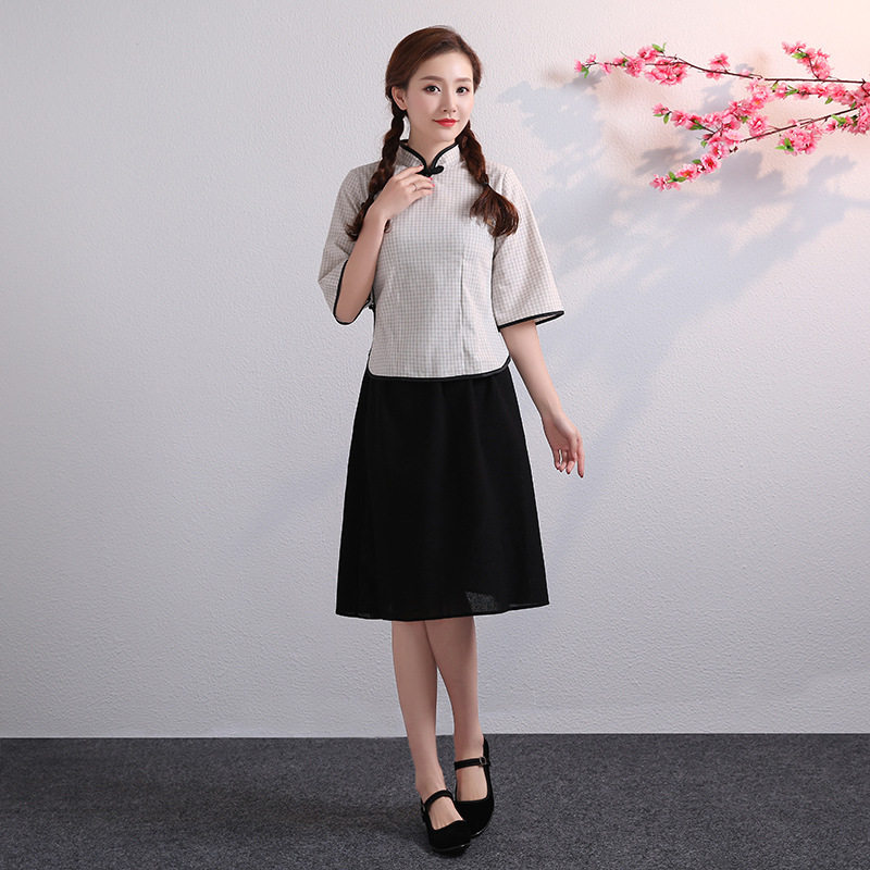 复古棉麻民国风五四青年学生装演出服文艺学院毕业班服女大合唱服
