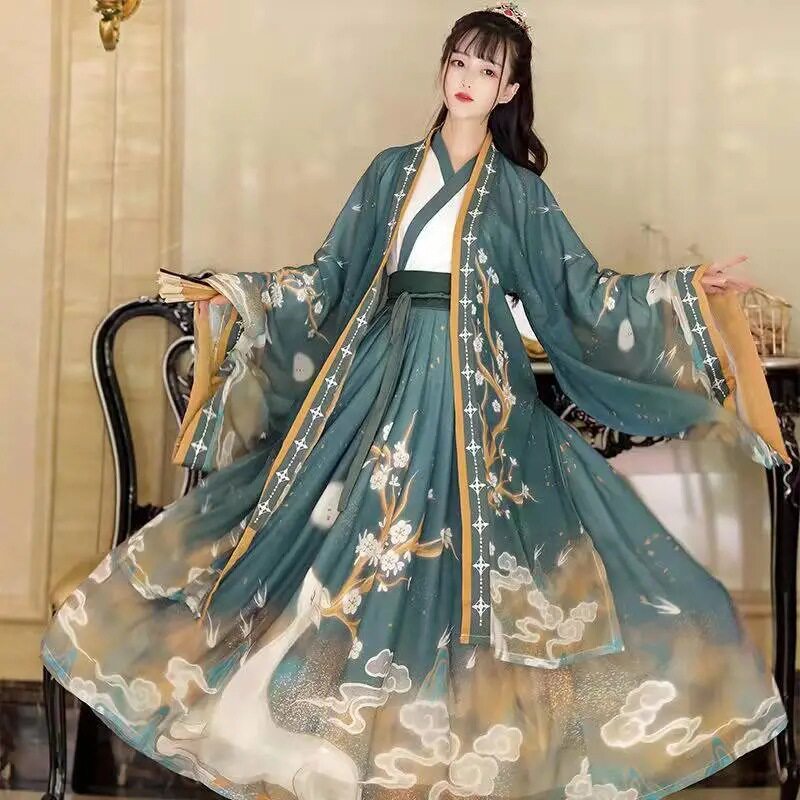 原创改良魏晋制日常套装交领齐腰襦裙古装女成人超仙汉服衣服雪纺