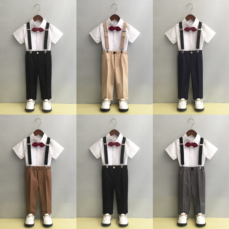 儿童背带裤套装夏秋季英伦中小童西服演出表演男童西装主持人礼服