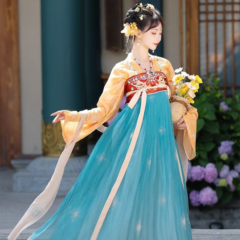 原创正品唐制直领对襟衫齐胸襦裙春夏季汉服女中国风古装日常薄款