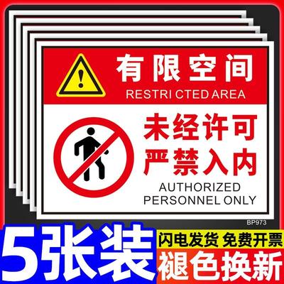 有限受限空间警示标识牌风险点安全告知牌卡未经许可禁止严禁入内警告标志告示贴纸作业规程指示标示标牌定做