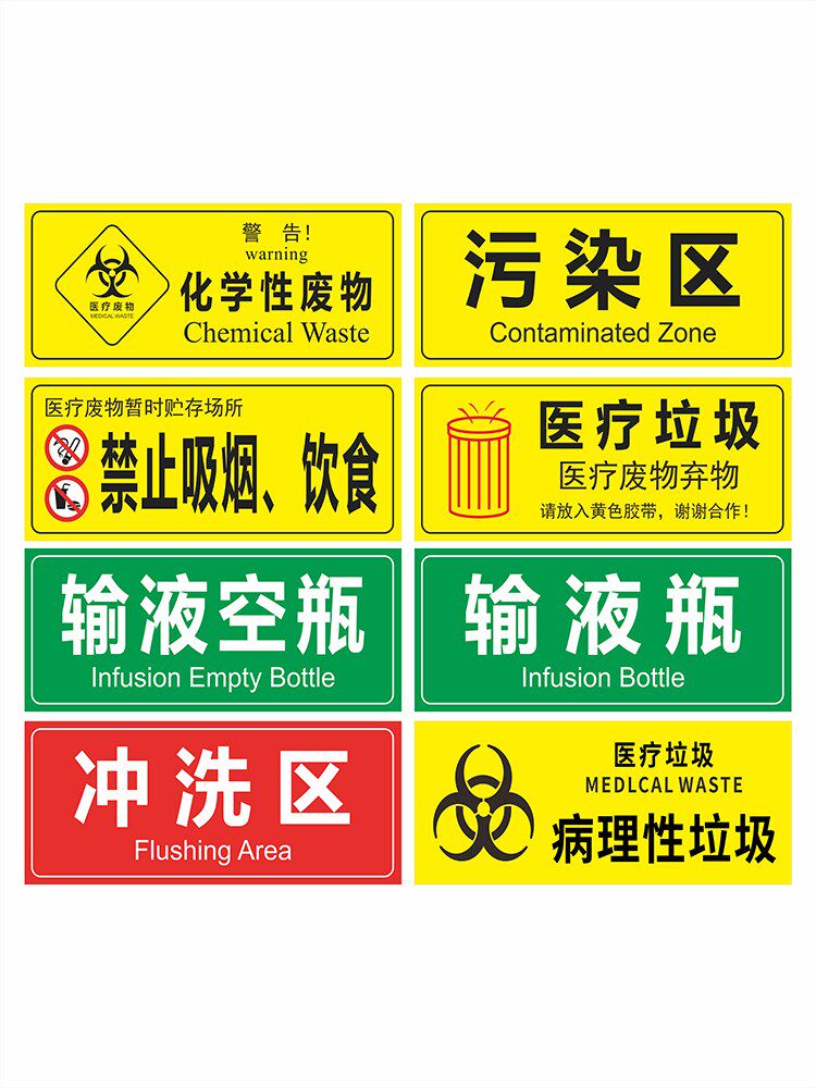 医疗废弃物标识牌感染损伤化学药物性废物污染区标志标贴警示标识贴