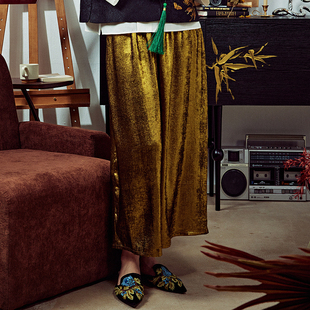 日常休闲松紧腰裤 陌遇2025年夏季 织金气质阔腿裤 新款 子 中国风女装