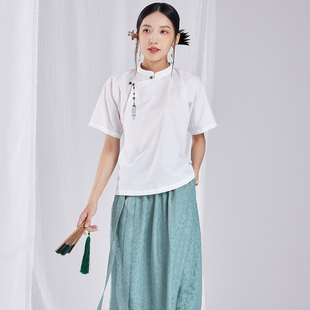 新款 汉元 中国风改良旗袍短袖 衬衫 素日常可穿上衣 中式 陌遇2025夏季