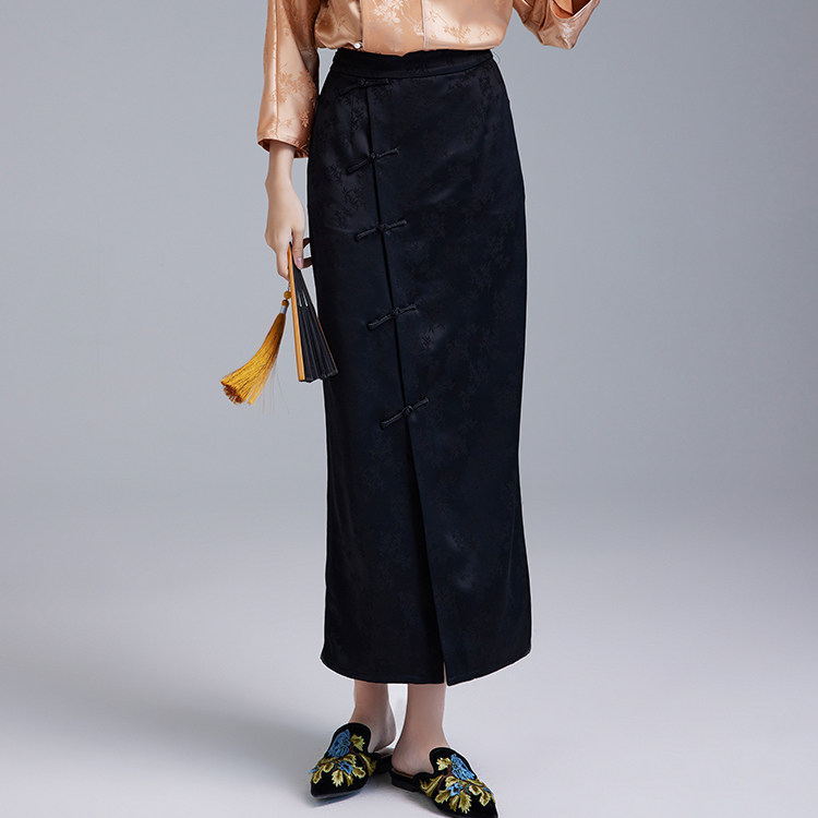 陌遇2025年中国风原创中式醋酸提花裙子中式直筒开叉松紧腰半身裙,女装/女士精品,汉服半身裙,淘宝优惠券,粉丝福利购,淘宝优惠卷