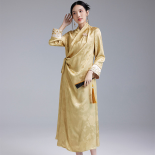 年轻款 陌遇2025秋季 素改良绣花茶服中式 中国风汉元 文艺连衣裙 新款