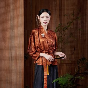 素提花缎交领气质茶服新中式 陌遇 汉元 中国风新款 禅意上衣 时锦