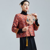 红色唐装 复古圆领提花缎棉衣新中式 外套 中国风新款 陌遇2025冬季