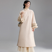 陌遇冬季 轻奢日常连衣裙 新中式 新款 优雅纯色提花水貂毛夹棉旗袍