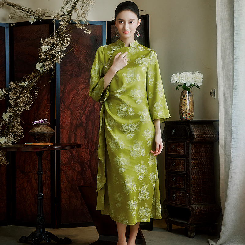 陌遇丨青珰丨中式设计感压褶旗袍