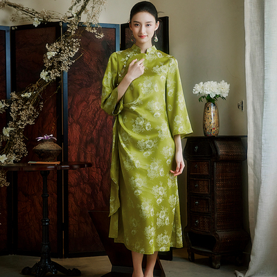 陌遇丨青珰丨中式设计感压褶旗袍