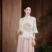涵白 唐装 夏季 复古文艺茶服真丝刺绣新中式 上衣 中国风新款 陌遇
