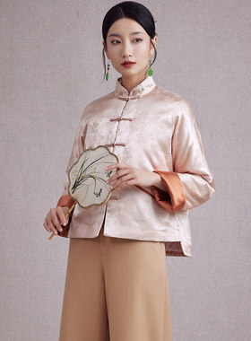 陌遇提花缎茶服中开棉衣中式外套