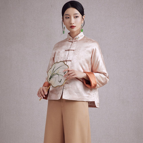 陌遇提花缎茶服中开棉衣中式外套