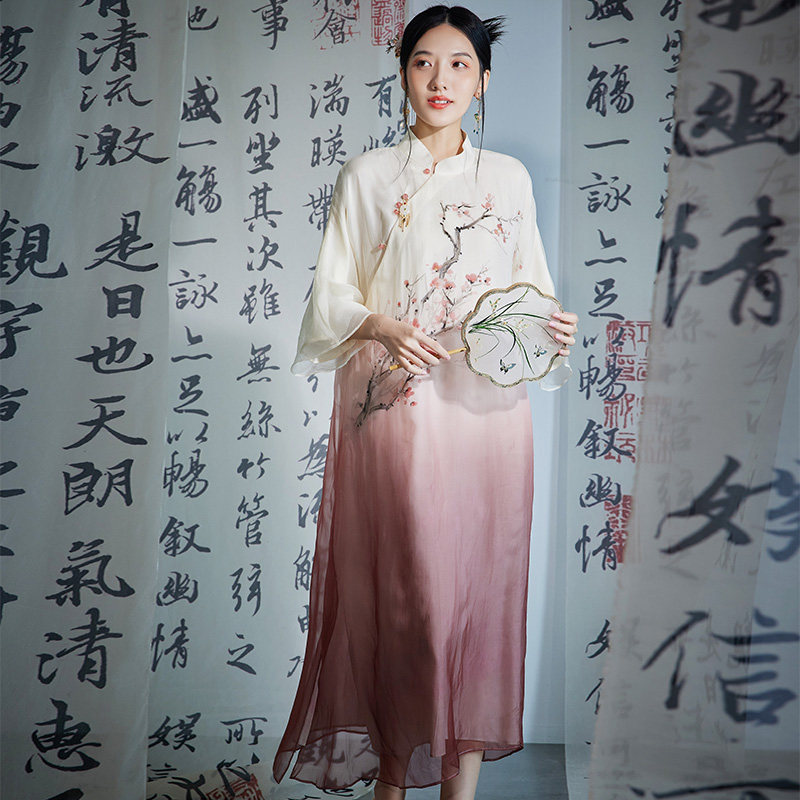 陌遇中国风工笔手绘红梅连衣裙