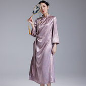 素立领旗袍裙中式 中国风晨袍改良汉元 提花连衣裙 新款 陌遇2025夏季