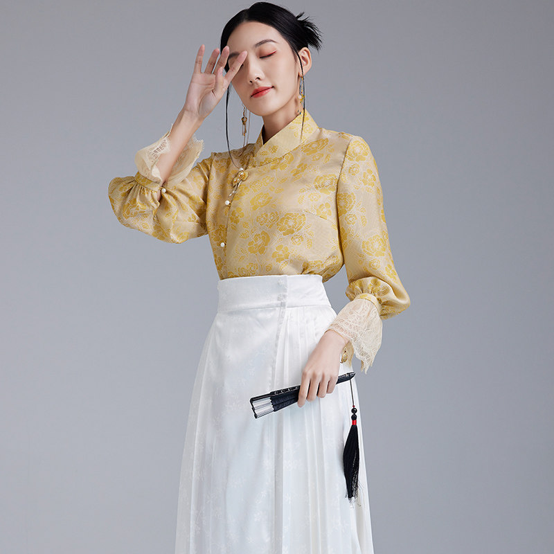 陌遇2022年春夏新款中国风复古改良茶服衬衫中式优雅提花旗袍上衣,女装/女士精品,上衣,淘宝优惠券,粉丝福利购,淘宝优惠卷