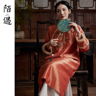 旗袍新中式 中国风复古刺绣改良大码 棉服连衣裙 新款 陌遇2025年冬季