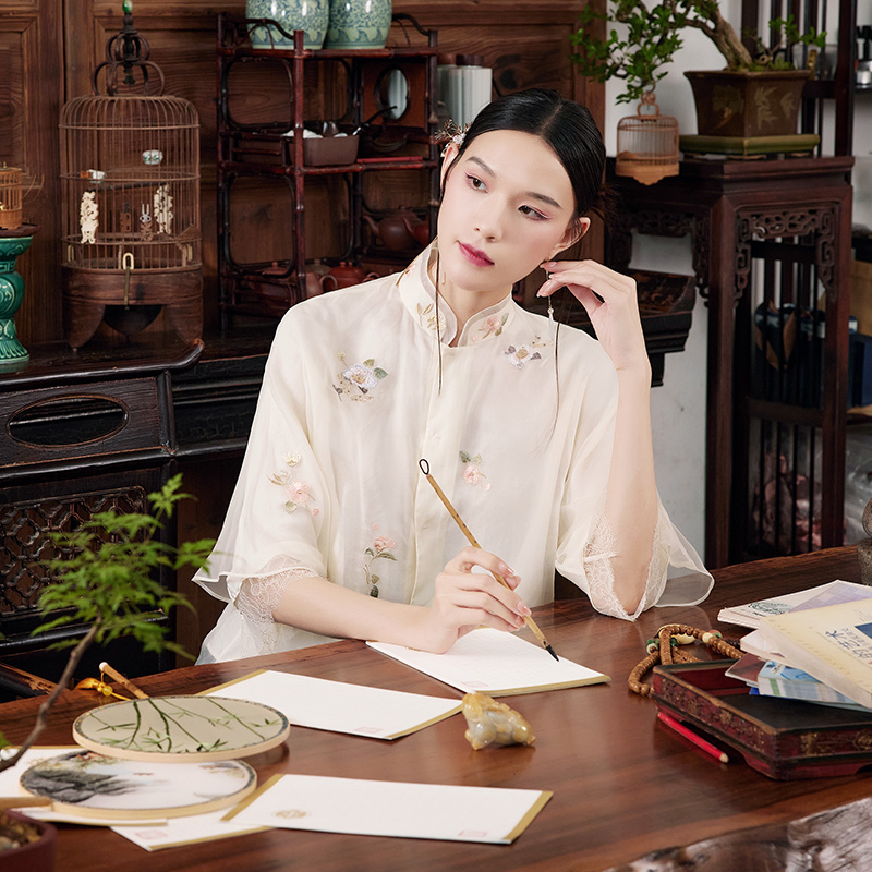 陌遇原创100%桑蚕丝刺绣唐装上衣