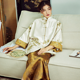 陌遇2025秋冬原创中国风女装新款竹子刺绣茶服棉衣新中式唐装外套
