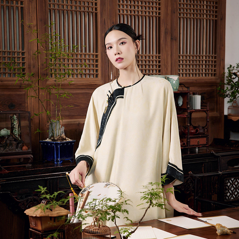 陌遇丨素心丨春夏新款民国风提花缎倒大袖复古传统中长款唐装上衣