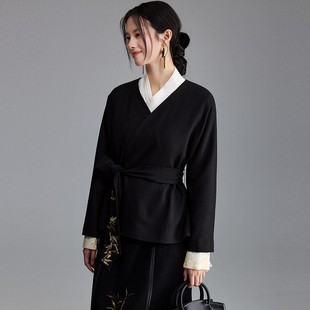 陌遇原创秋冬新款 汉元素改良简约束腰茶服 新中式羊毛呢绣花外套