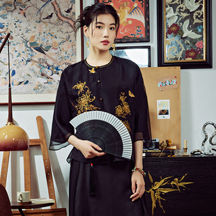 唐装 中国风原创改良100$真丝刺绣茶服新中式 上衣 新款 陌遇2025夏季