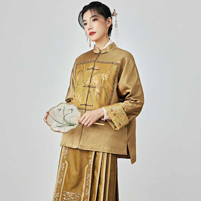 陌遇中国风兰花刺绣唐装棉服外套