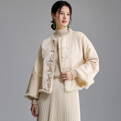 陌遇水貂毛花萝气质复古唐装棉衣