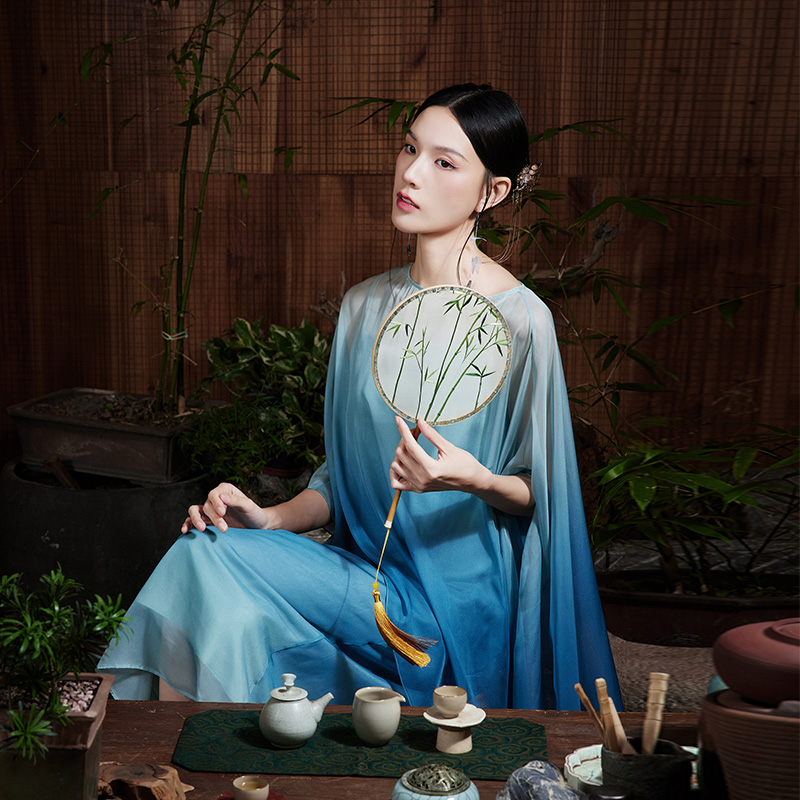 陌遇渐变超仙飘逸新中式连衣裙