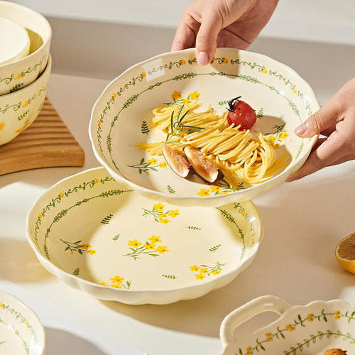 釉下彩ins风陶瓷盘子菜盘家用2026新款高级感深盘菜碟子圆盘餐具