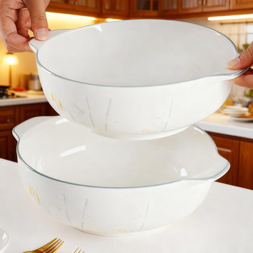 陶瓷双耳碗家用10英寸汤碗釉下彩