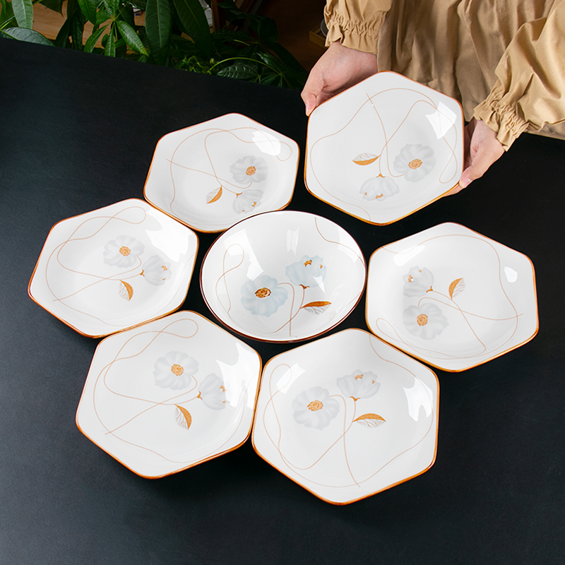 陶瓷6+1盘子家用2025新款六角盘