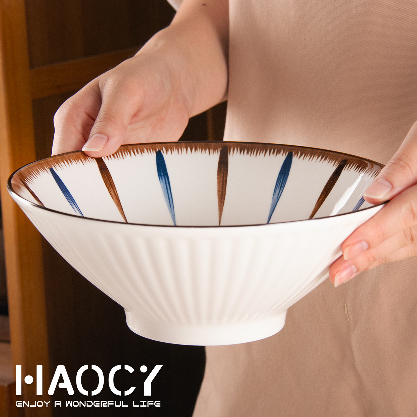 日式家用陶瓷釉下彩8英寸大汤碗