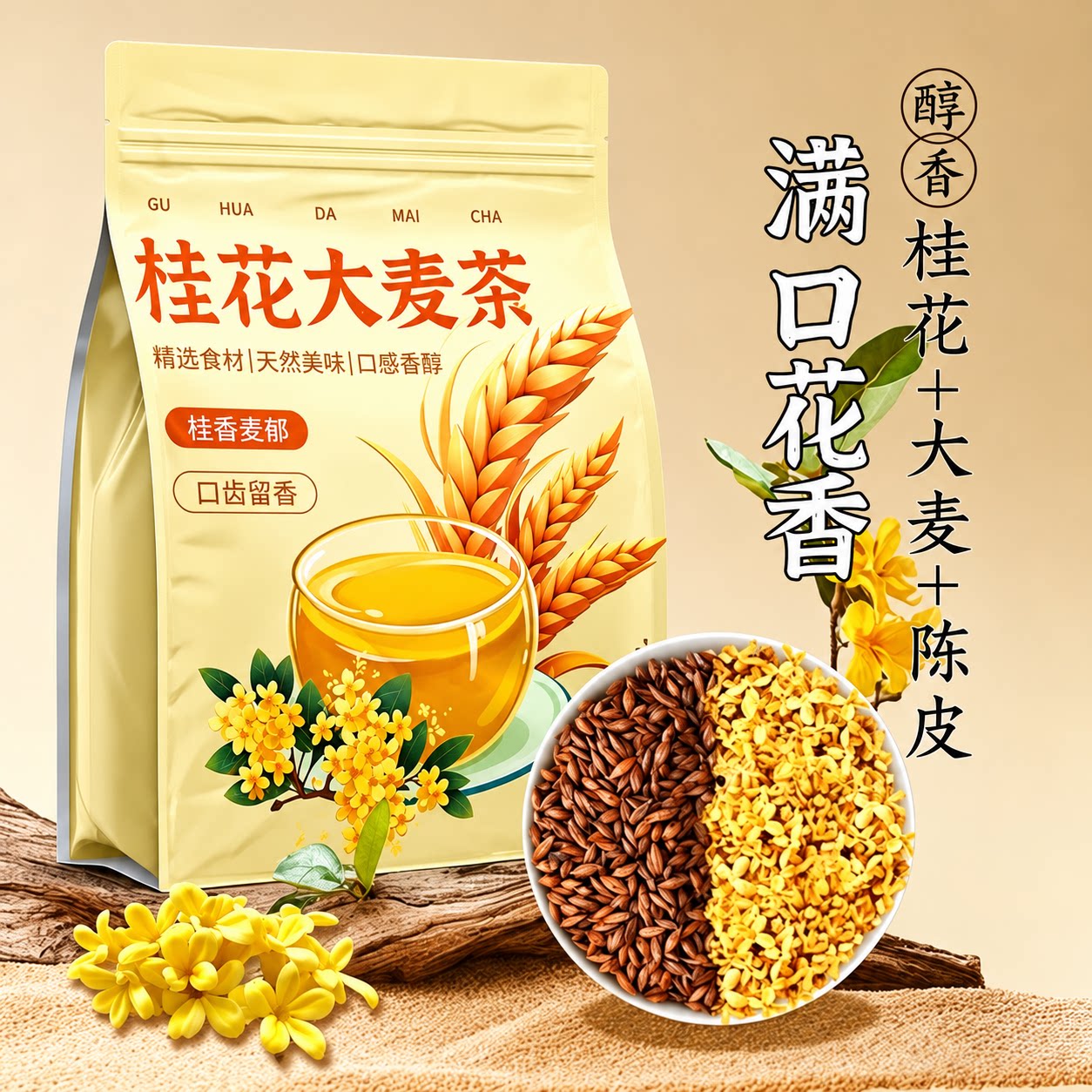 正宗桂花大麦茶炒熟浓香型大麦茶金桂花干花陈皮丝饭店泡水的茶包
