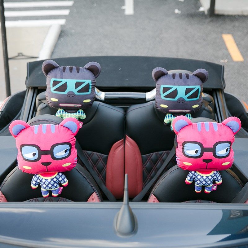 卡里努努可爱猫咪汽车头枕护颈枕卡通女生内饰车用靠枕腰靠套装