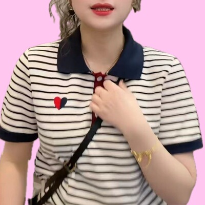 中年妈妈装大码减龄条纹打底衫