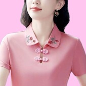 T恤女新中式 国风上衣妈妈装 新款 短袖 2025翻领中年宽松显瘦POLO衫
