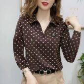 t恤女翻领秋装 新款 中年妈妈减龄上衣大码 波点POLO长袖 显瘦打底衫