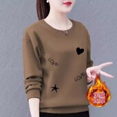 秋冬季 上衣 宽松妈妈长袖 圆领卫衣女士加绒加厚洋气保暖打底衫 大码