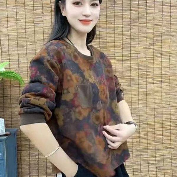 新款德绒印花长袖卫衣女大码洋气保暖上衣中年妈妈加绒加厚打底衫,女装/女士精品,大码内搭,淘宝优惠券,粉丝福利购,淘宝优惠卷