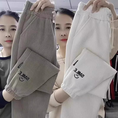 新款加厚保暖灯芯绒大码妈妈裤子