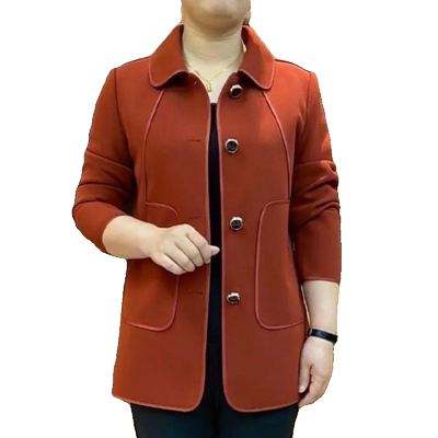 中老年妈妈装翻领毛呢外套女