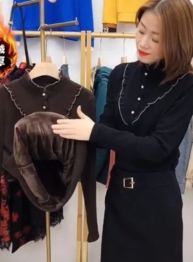 打底衫女内搭2025新款秋冬加绒加厚半高领中年妈妈大码木耳边上衣