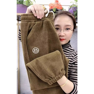 中年妈妈束脚休闲裤 灯芯绒女裤 秋冬大码 2025新款 加绒加厚保暖卫裤