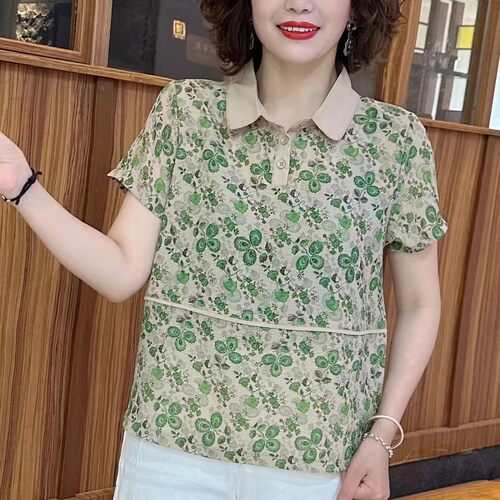 夏季新款洋气翻领短袖T恤女