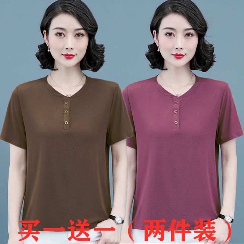 中老年纯棉短袖T恤女夏季
