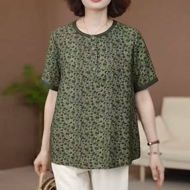 中老年妈妈印花短袖T恤女2025夏季新款圆领宽松显瘦遮肉大码上衣,女装/女士精品,大码内搭,淘宝优惠券,粉丝福利购,淘宝优惠卷